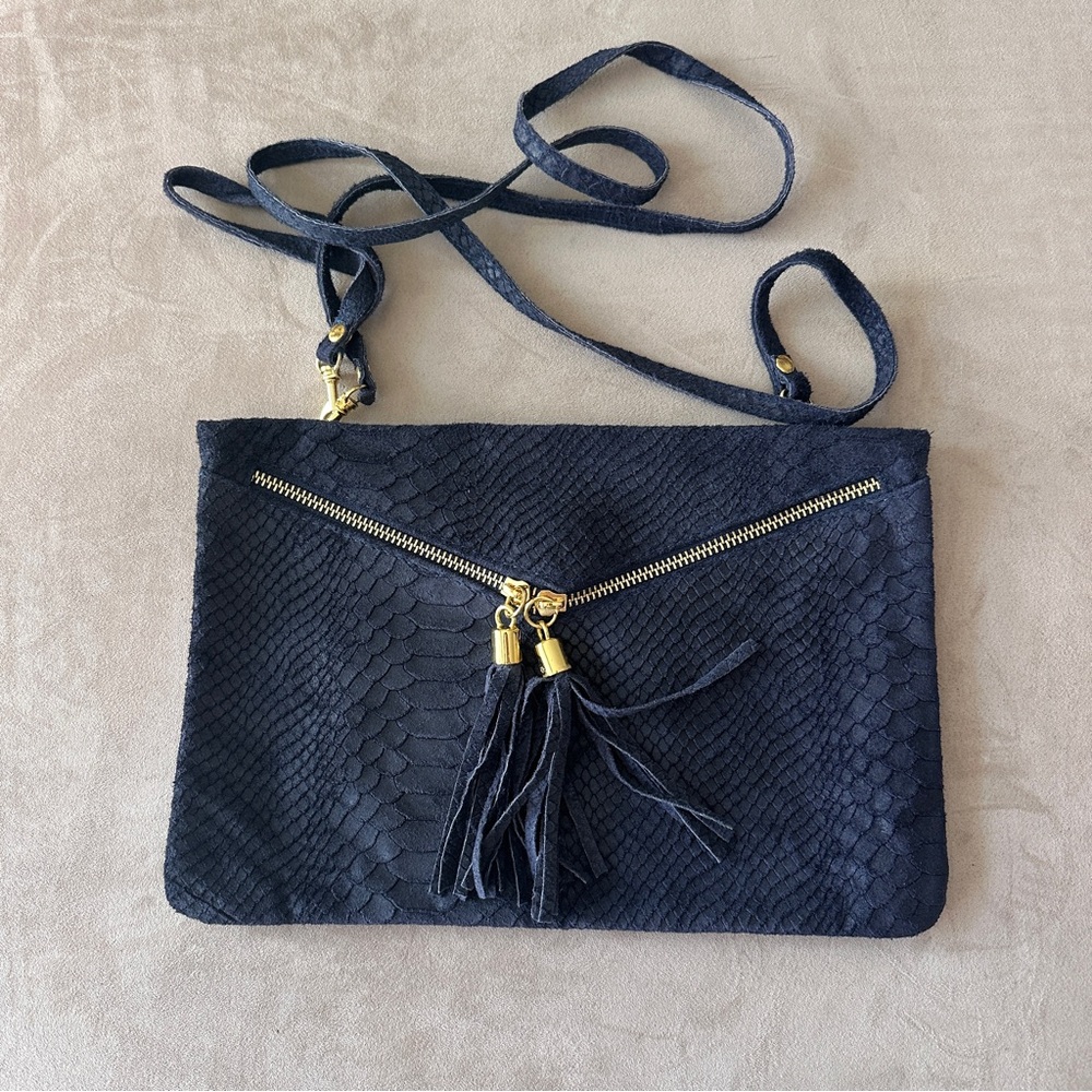 Italian Leather Crossbody / Clutch Bag – Navy Blue